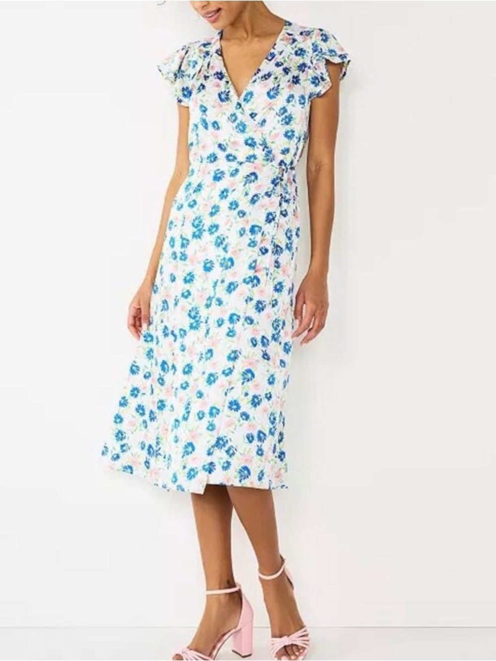 Draper James RSVP Blue Floral Wrap Dress on White